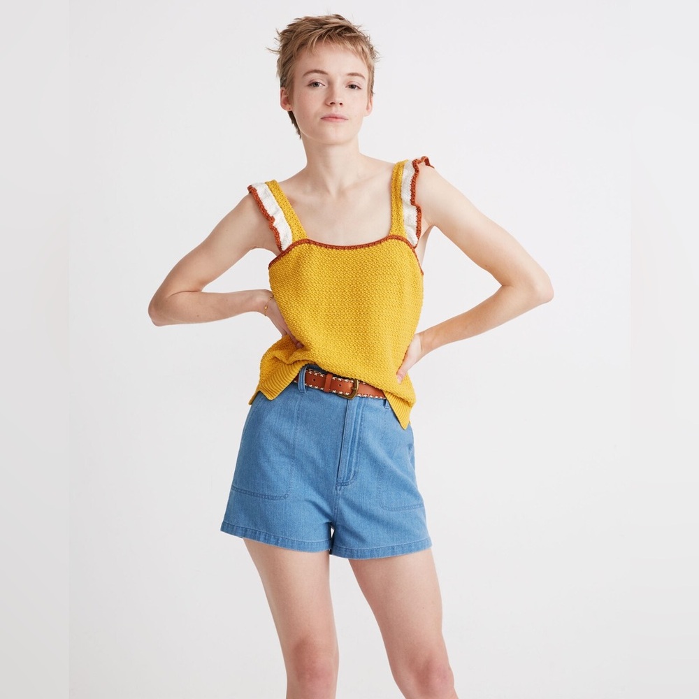 Madewell Yellow Knit Tank Top with Rust Trim